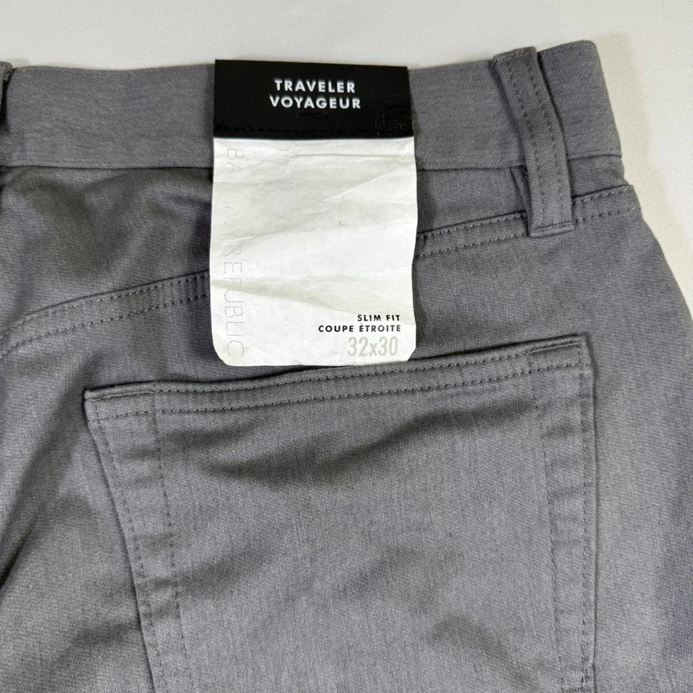 Banana Republic Traveler Pants Mens 32x30 Heathered Smoke Grey Slim Voyageur NEW